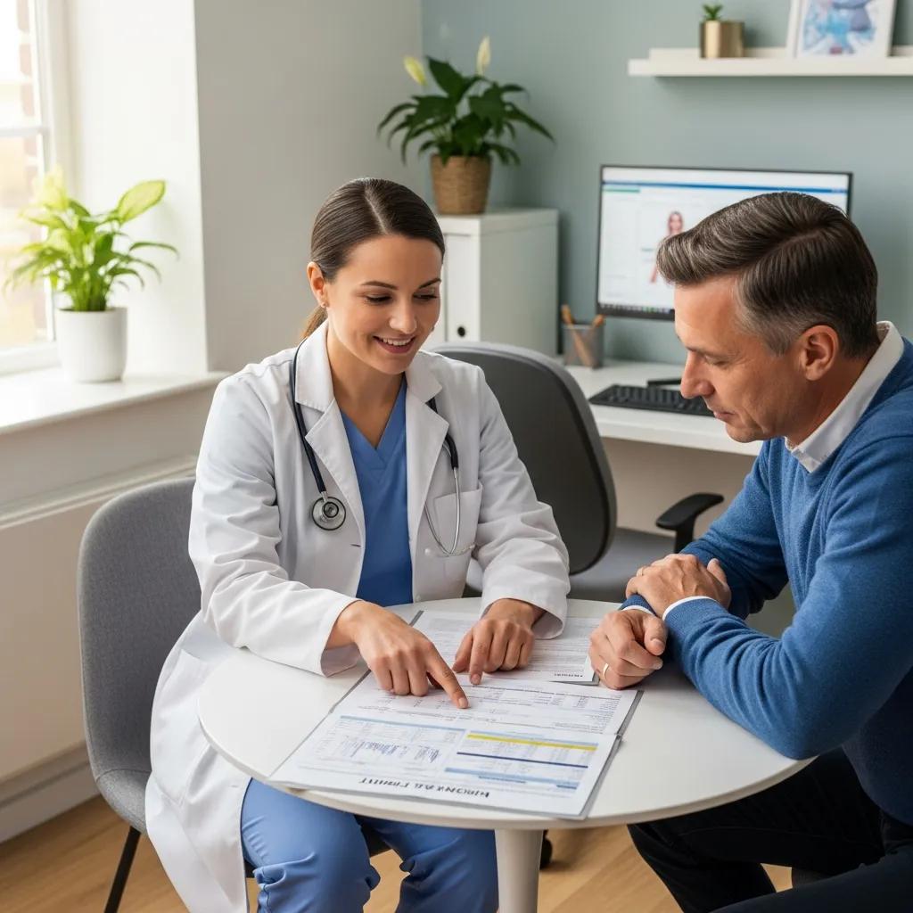 Healthcare professional explaining lab test results to a patient